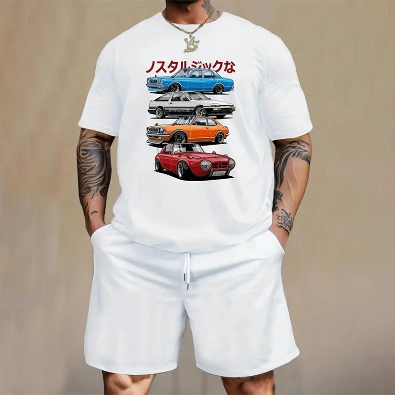 Men's Graphic 2pcs Tees sets Summer Tops Short Sleeve Short Pants Crew Neck Sport Casual Outdoor Vacation Sport 3D Print Summer Black Blue Green