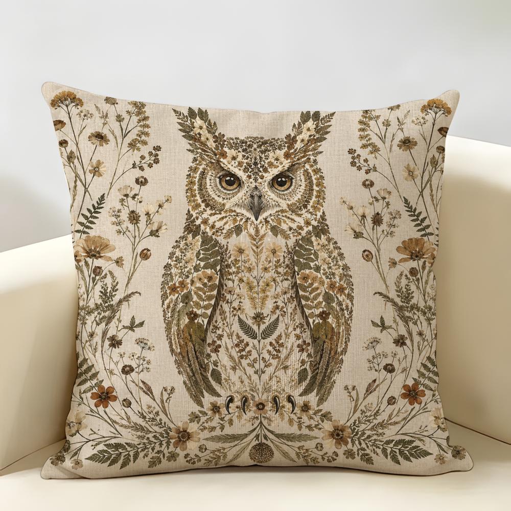 Retro Pattern Animals Flowers Cushion Cover Natural Linen Organic Fabric Double-Sided Printing Breathable Perfect For Home Decor