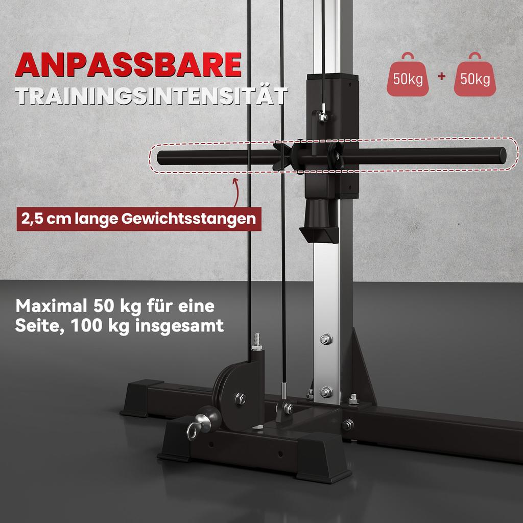 Academias Domésticas Multifuncionais com Sistema de Polia de Cabo, Máquina Crossover de Cabos com 4 Pegas para Treinamento de Força de Corpo Inteiro, Power Rack para Treino em Casa, Preto