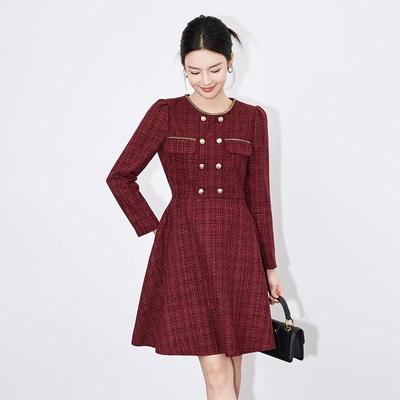 Elegantes Nanyou Zweireihiges Langarmkleid - Herbst/Winter
