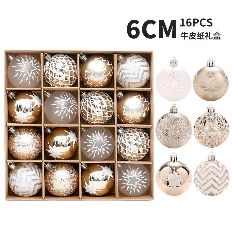 16 Pieces/set, Champagne Gold, Painted Christmas Ball Set, Christmas Tree Decoration, Holiday Pendant, Home Party Decoration, Wedding Decoration