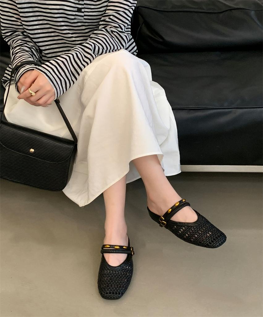 ~ Niche Design Comfortable Woven Half Slippers Women's Word with Inner Height Increase Simple Commuter Bag Head Sandals