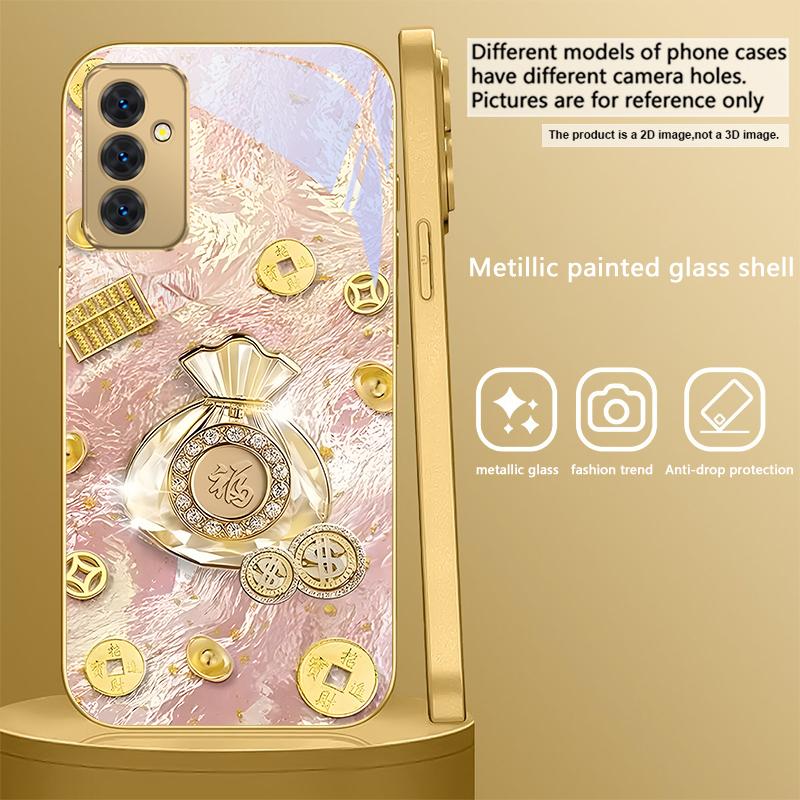 Sac Chanceux de Bénédictions Pour Samsung Galaxy S 21 S22 S23 Plus S24 Ultra S20 FE 25Ultra S21+ S9+ 22Plus Coque de téléphone en verre doré