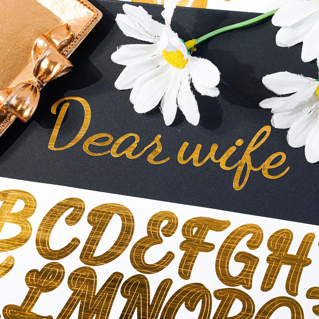 1 Inch Handwritten Letter Sticker Metal Brushed Gold and Silver Party Wedding Card Photo Album Decoration DIY Gold Stamping Sticker