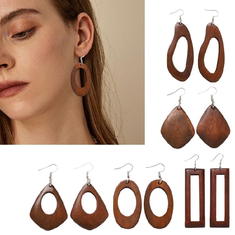 Elegant Wooden Earrings Geometric Design Lightweight And Comfortable Great For Enhancing Fall And Winter Fashion Styles