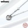WOSTU 925 Sterling Silver Lock Heart Dangle Pendant Heart Highlights Necklaces Dazzling CZ Chain For Women 925 Jewelry CQN315