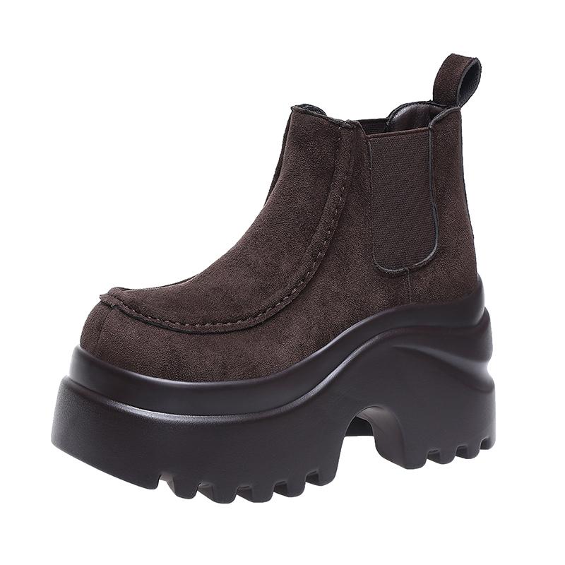 Fashion 9CM Women Ankle Boots Microfiber Leather High Platform Boots Autumn Winter Chunky Booties Slip On Short Punk Boots Sneakers