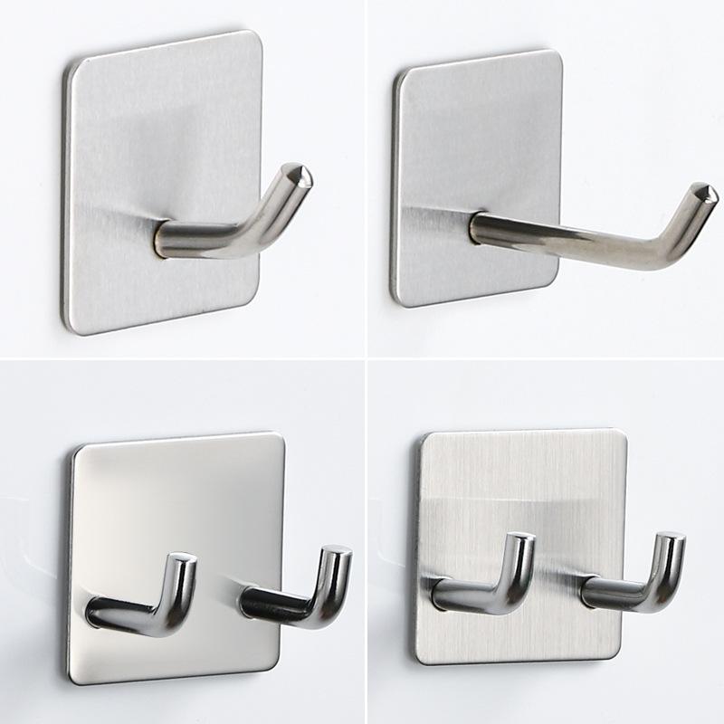 304 Stainless Steel Hooks, No Punching, Bathroom Clothes Hooks, Metal Adhesive Hooks, Bathroom