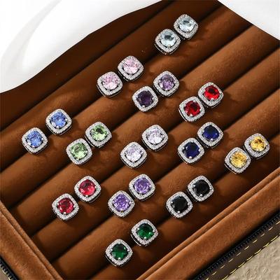 Eleganckie kolczyki sztyfty z cyrkoniami: Damski kwadratowy wysadzany diamentami, wszechstronna moda koreańska