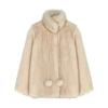 Elegant Vintage Cream Fluffy Fur Coat Women Cute Mid-Length Fall Winter Outerwear