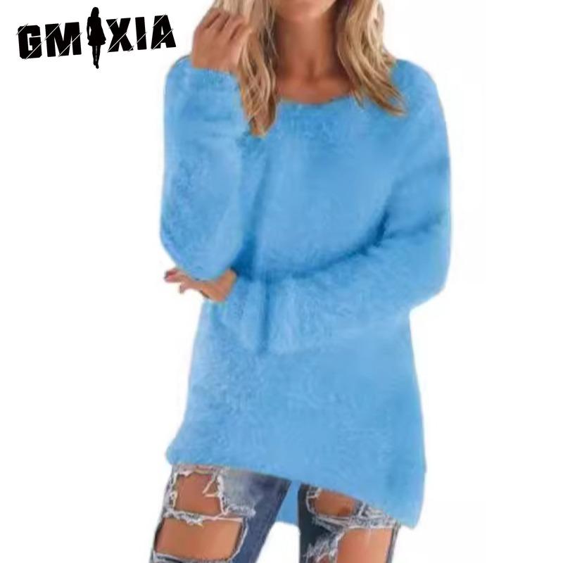 

GMXIA Жіночі модні повсякденні одноколірні вільні светри з принтом осінь-зима з довгим рукавом і круглим вирізом XXXXXL