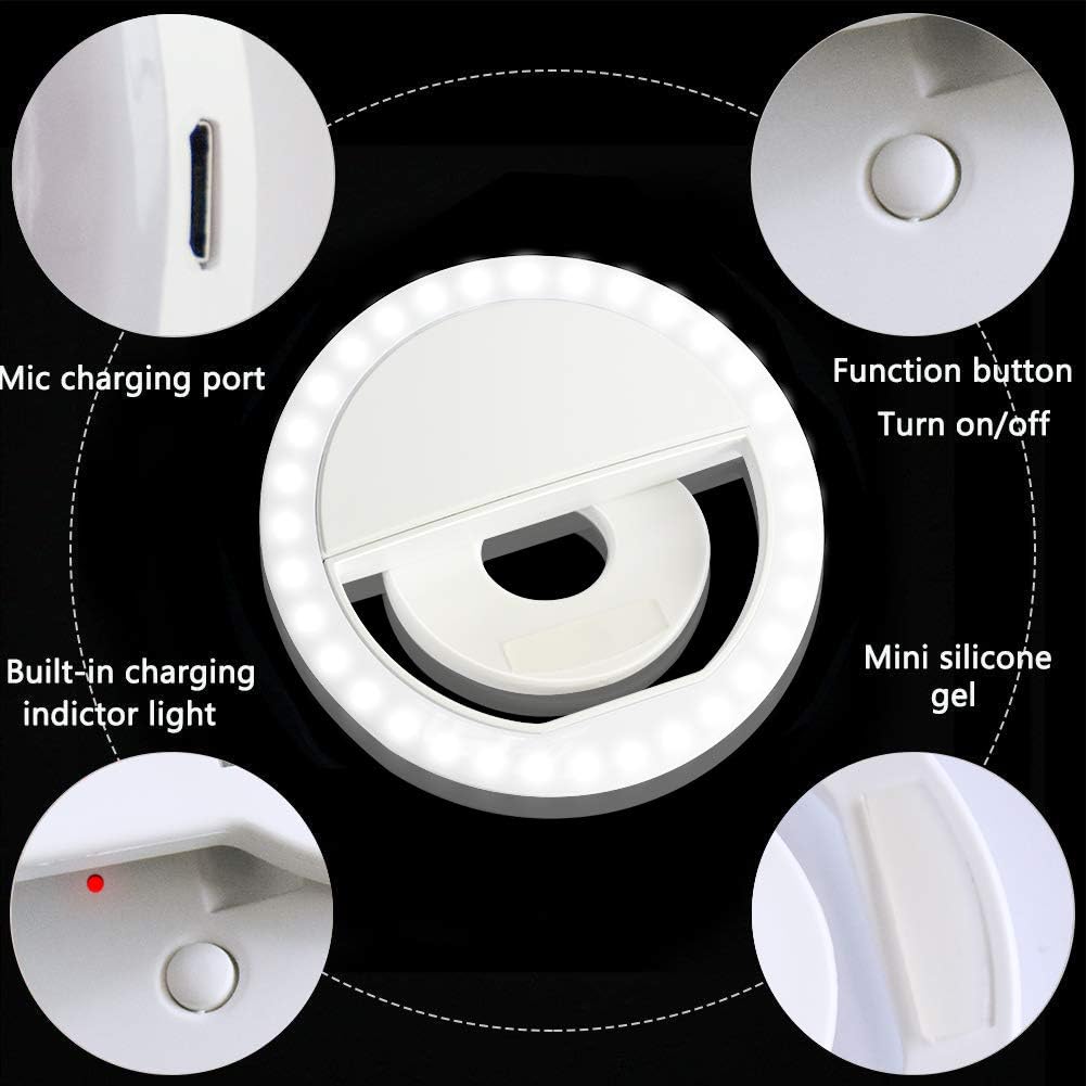 Selfie Ring Light, XINBAOHONG Rechargeable Portable Clip-on Selfie Fill Light with 36 LED for iPhone/Android Smart Phone Photography, Camera Video,