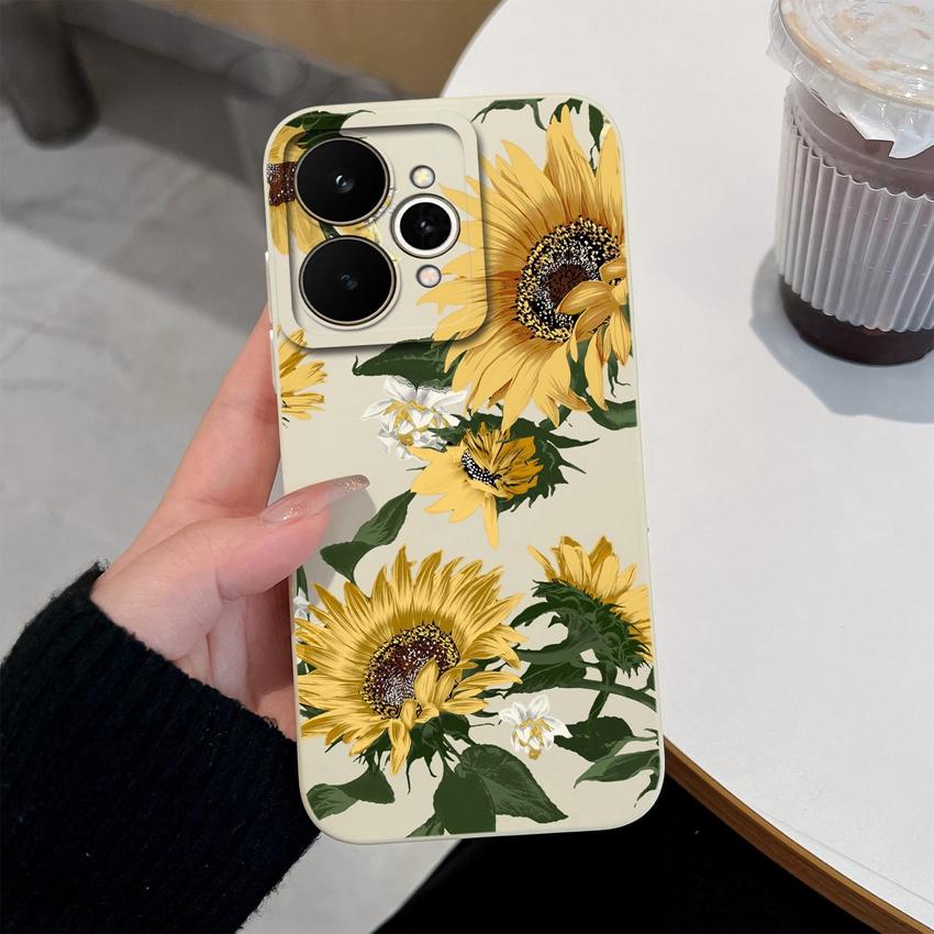 

Чехол для телефона Realme 15 Note 70 70T C33 C35 15T 15X C71 C73 C21Y C25Y с красивыми узорами подсолнухов, мягкий пылезащитный чехол из жидкого силикона для Realme OPPO F31 5G