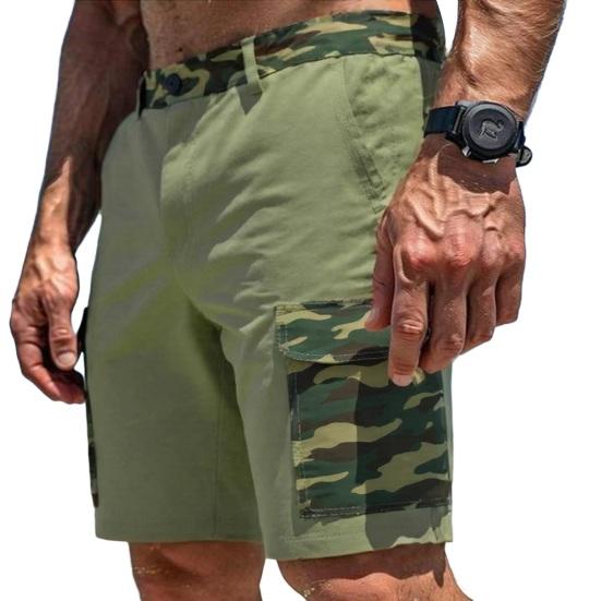 Men Cargo Shorts Mid-rise Button Zipper Fly Casual Shorts with Multi Pockets Solid Color Straight Wide Leg Summer Shorts