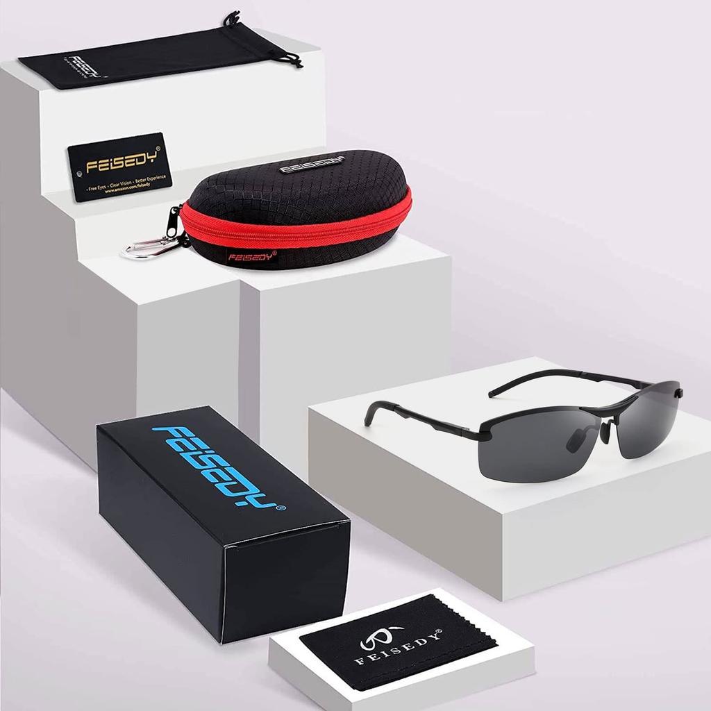 FEISEDY Photochromic Polarized Oval Perfect for and Outdoor UV Protection Men's Half-Rim Sunglasses, Fishing, Driving, Baseball, Golf, Running,