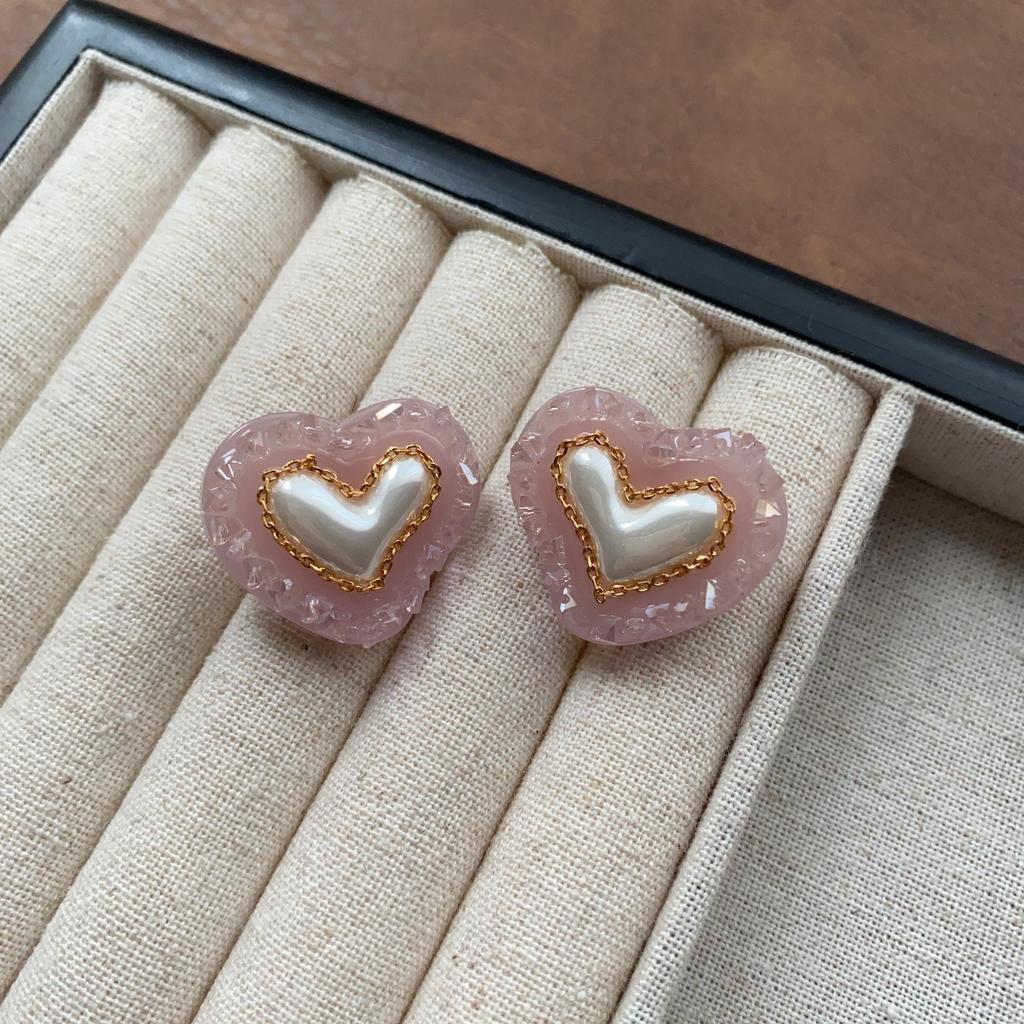 Pink Romantic Heart Stud Earrings - Exquisite Layered Soft Luxury