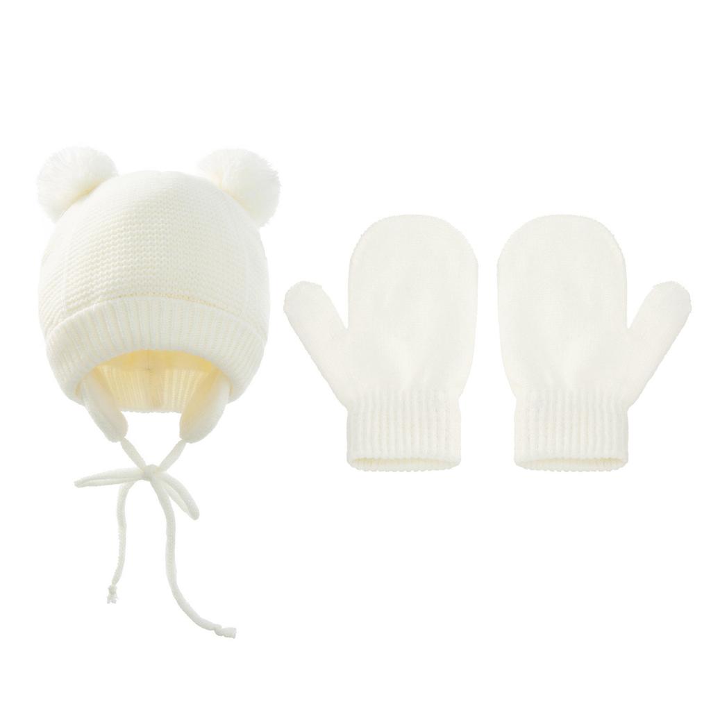 Autumn And Winter Plus Velvet Children's Hat And Gloves Set Warm Ear Protection Knitted Hat