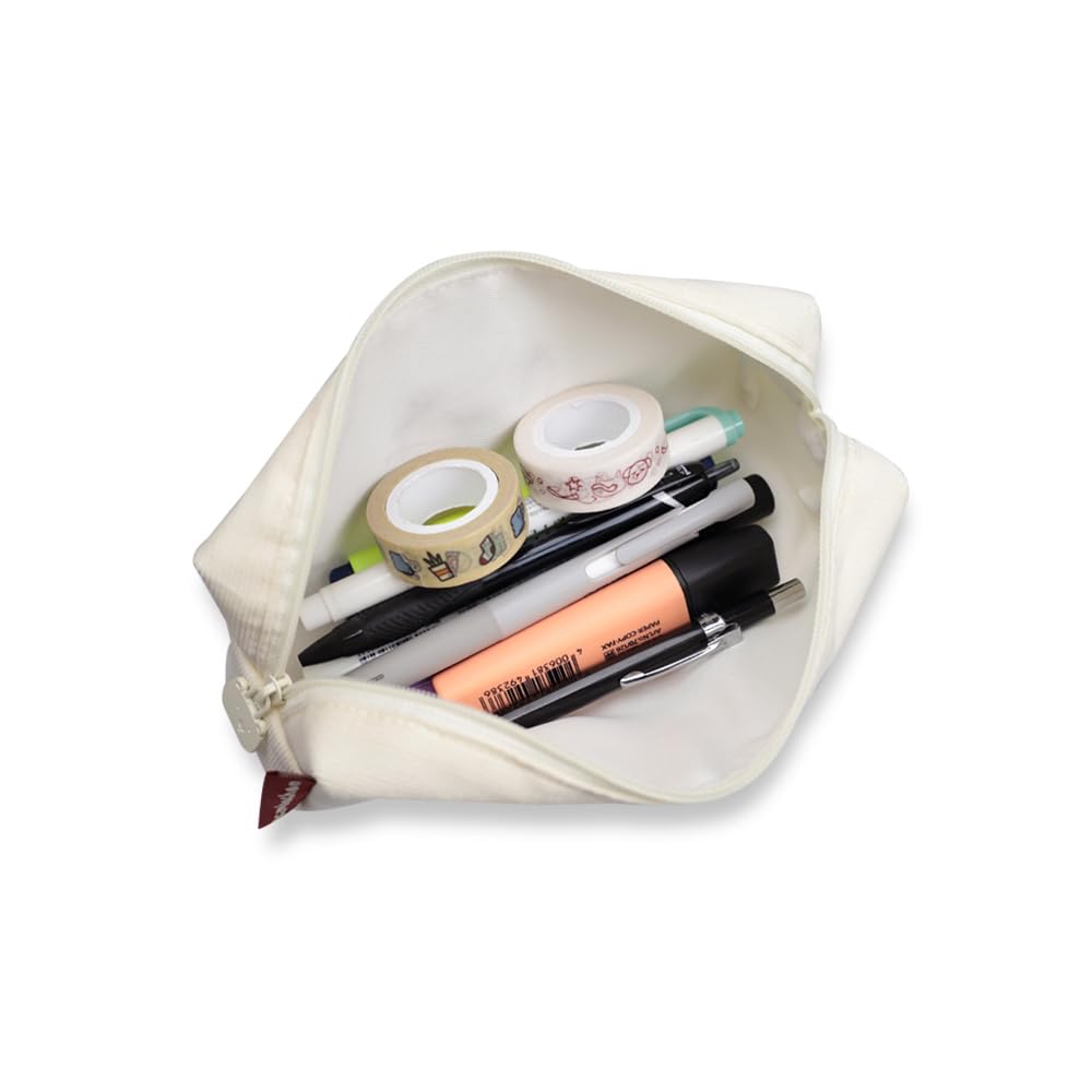 Kim Ha Chan Corduroy Face Pencil Pouch Korean Style Pencil Case (Ivory)