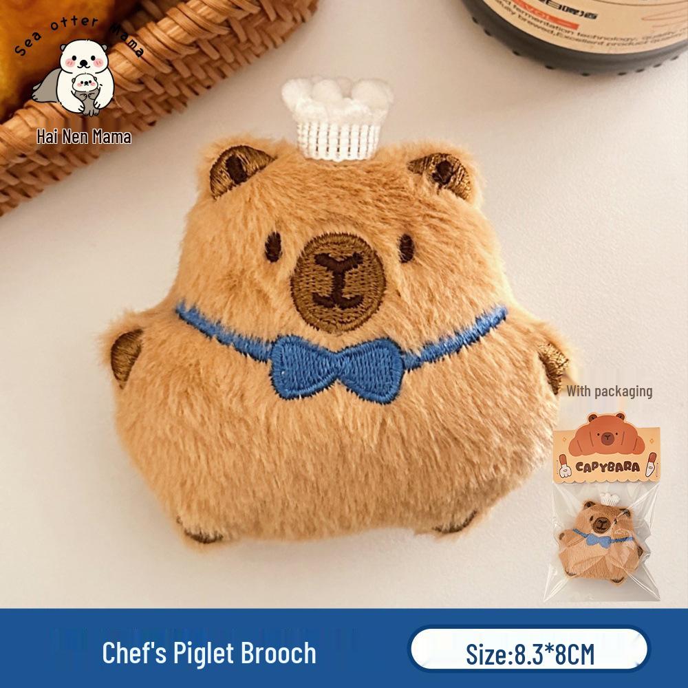 Creative Piggy Bread Capybara Cartoon Brooch Doll Toy Figurine Pin