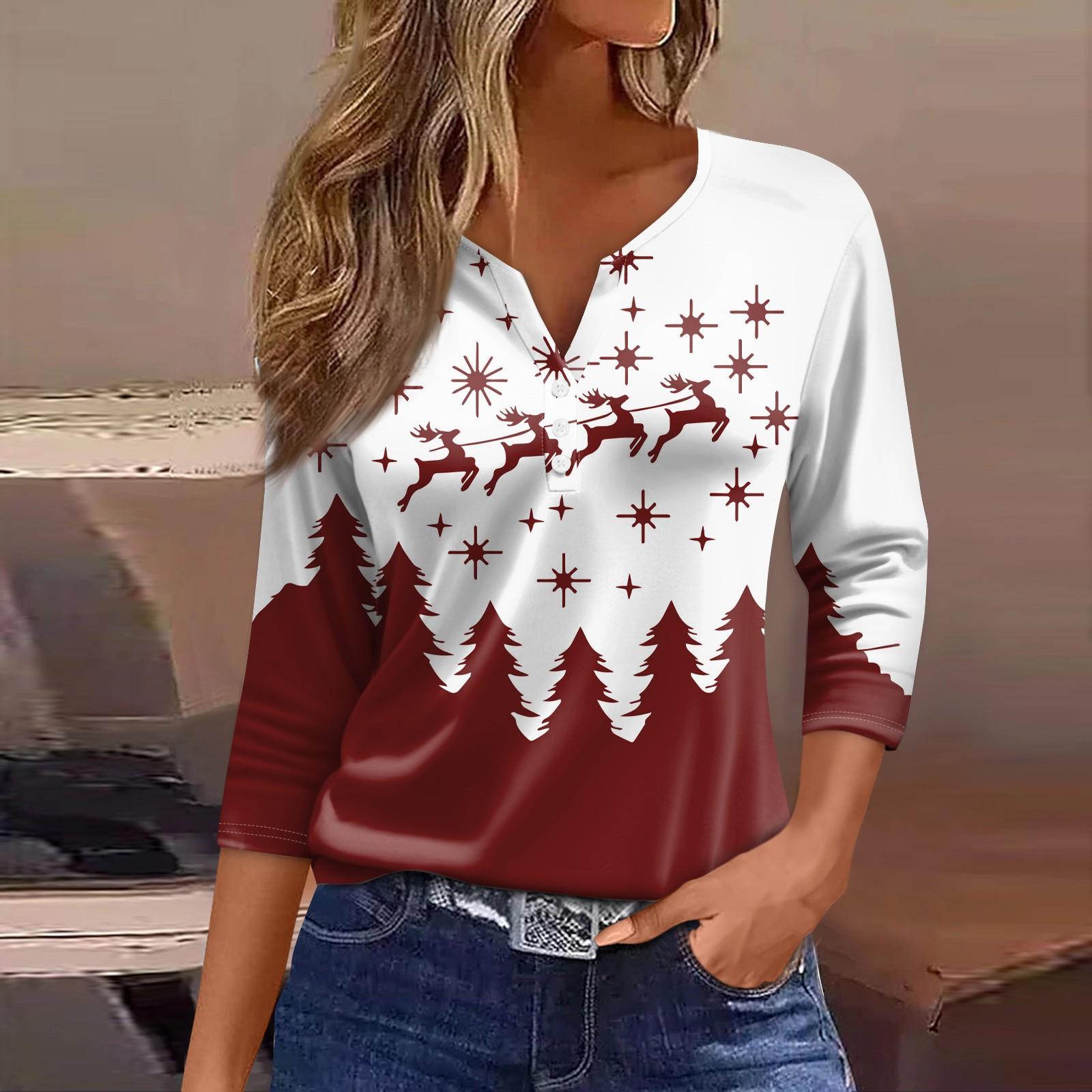 

Жен. Футболка Футболка С принтом Пуговицы Рукав 3/4 Повседневные Выходные Мода Классический V-образный вырез Обычный Топ M