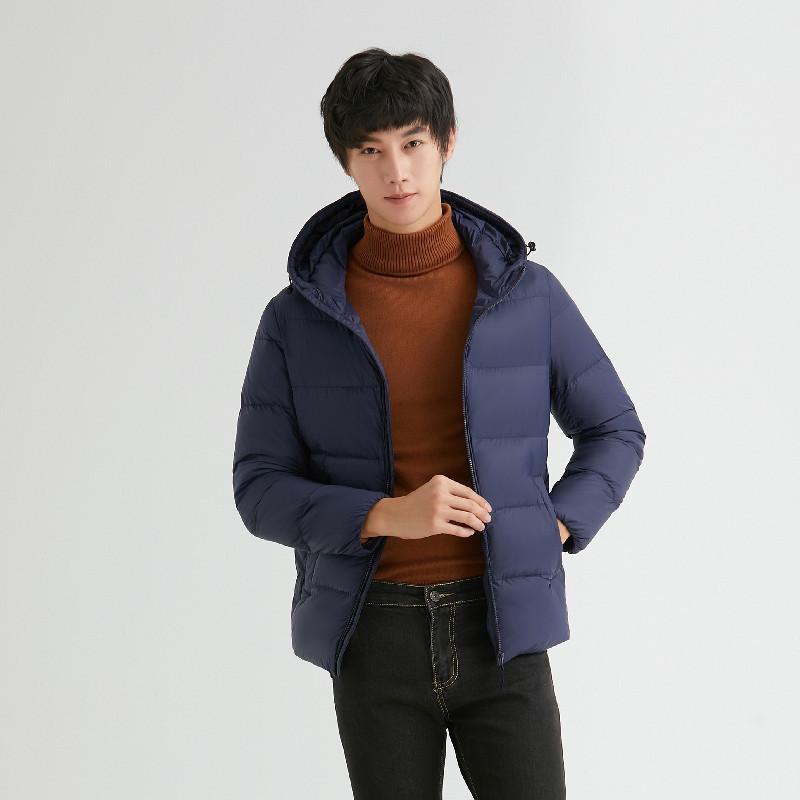 

Мужская зимняя корейская куртка-пуховик с капюшоном для молодежи 90 - толстое пальто больших размеров M тёмно-синий