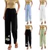 Womens Casual Linen Cotton Floral Print Pants, Elastic Waist with Drawstring, Vintage Retro Trousers