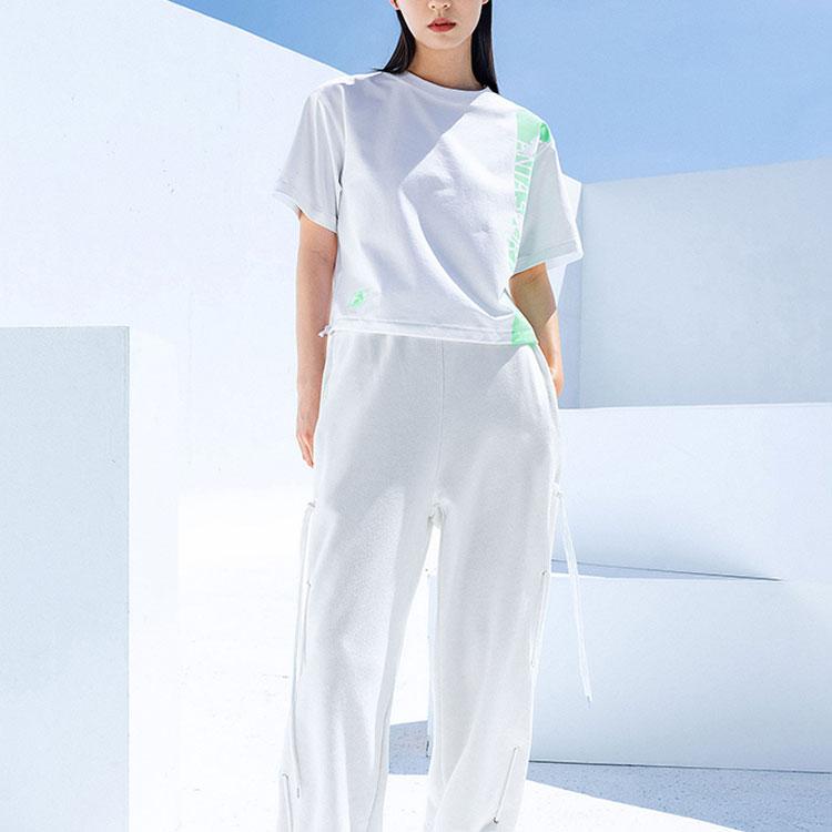 Anta Letter Pattern Printed Round Neck T-Shirt Women Tops Snow-White 162228115-1