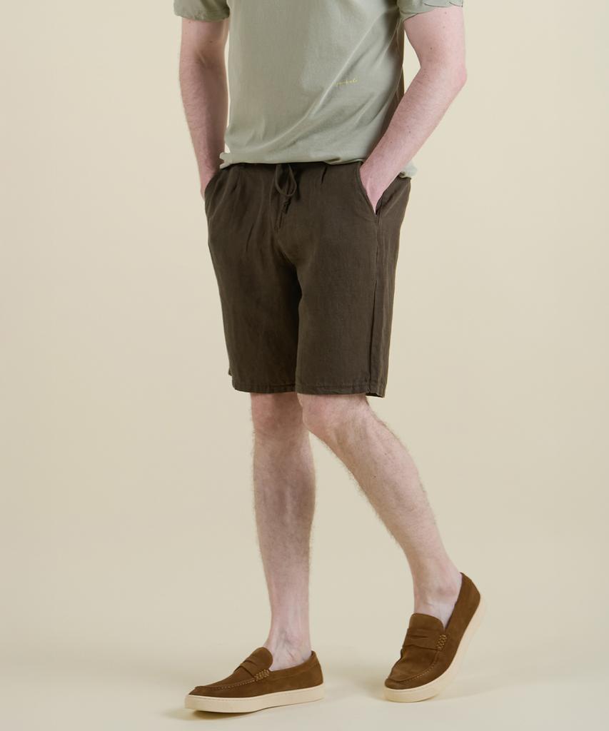 PANICALE Khaki Drawstring Linen Tencel Shorts