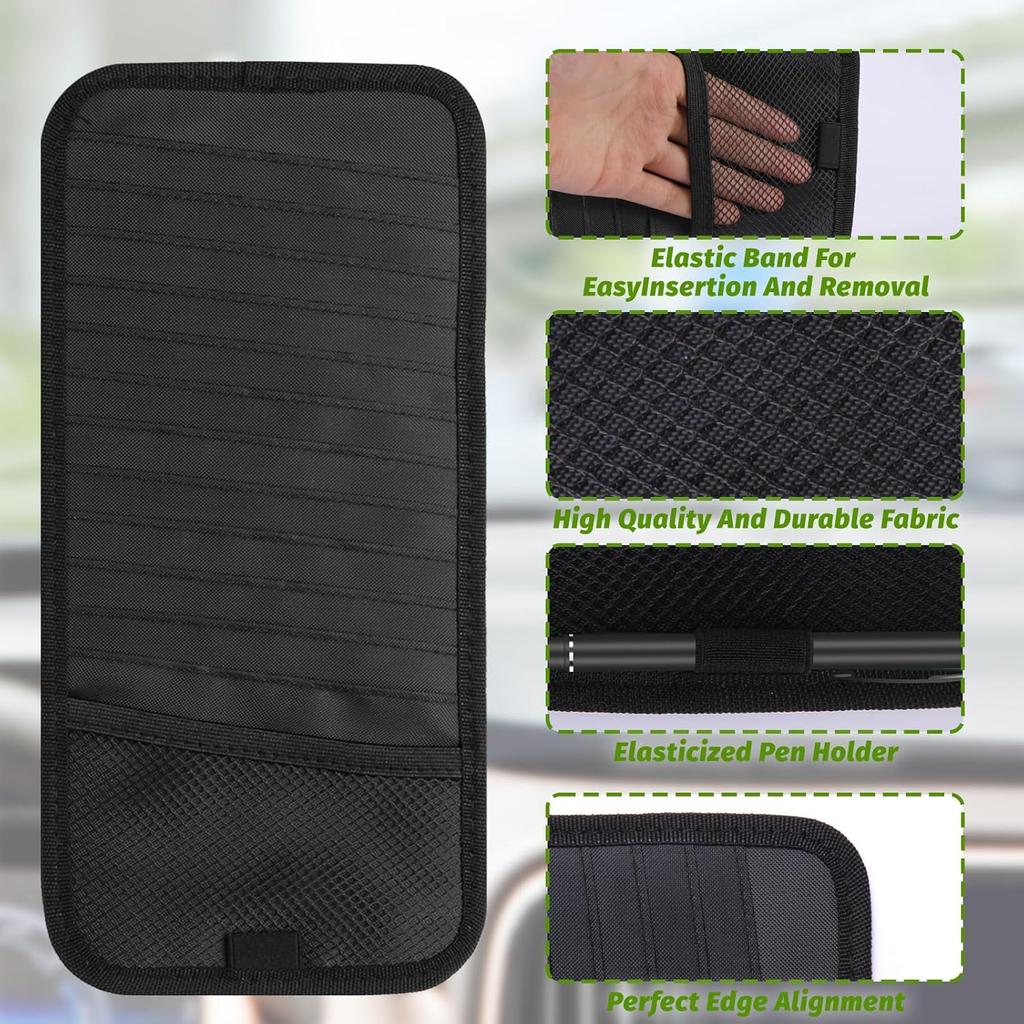 Car CD & DVD Holder - Large Capacity CD Visor Case, Vehicle Visor Storage Organizer With 12 Disc Sleeves, 1 Mesh Pocket 1 Pen Holder And & Elastic