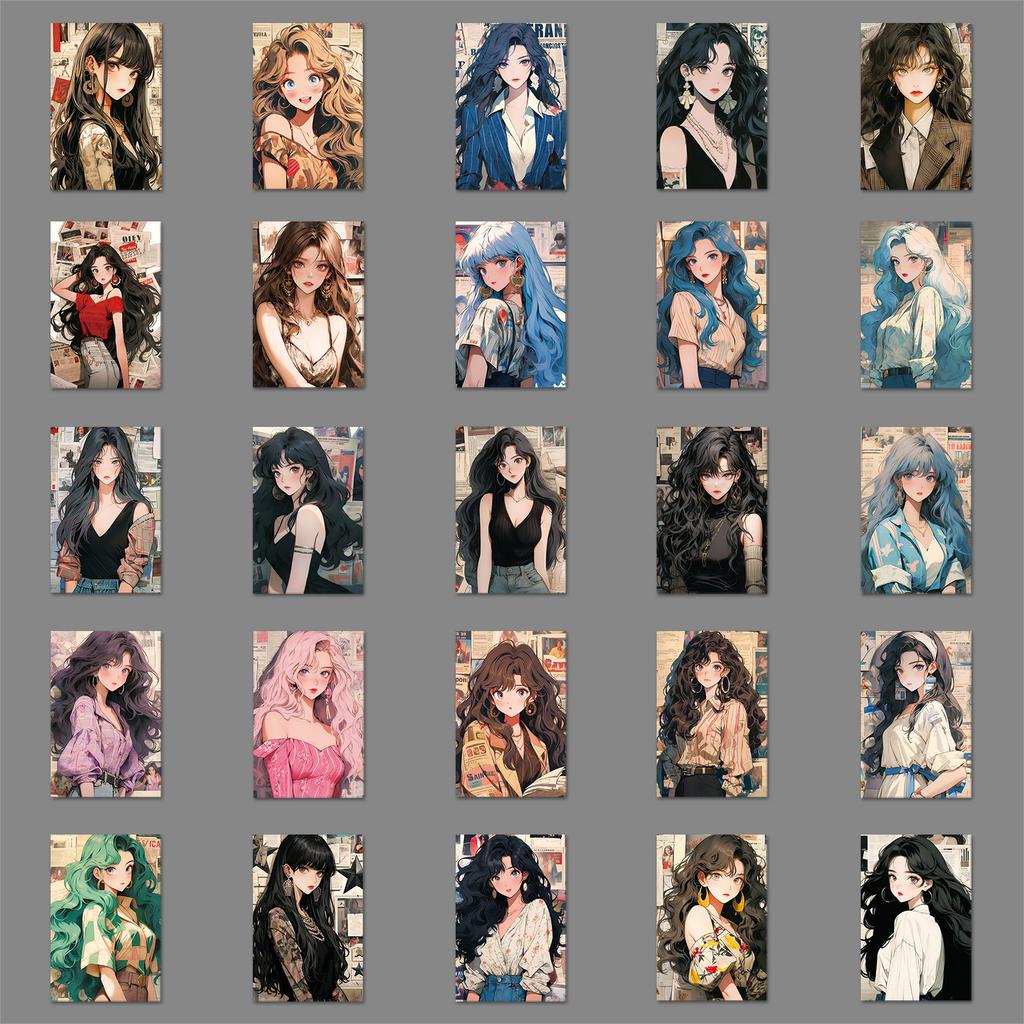 50 Pictures of Retro Hong Kong Style Girl's Personality Cartoon Creative Guka Waterproof Decorative Water Cup Suitcase Mobile Phone Case Stickers