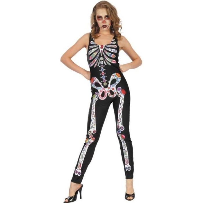 Combinaison Dia de los Muertos Femme - PARTY PRO - Taille 38-40 - Noir