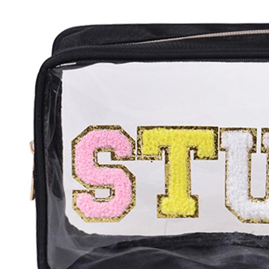 SOIDRAM Transparente Make-up-Tasche Mit Chenille-Buchstaben – Perfekt Für Reisen, Strand & Bad-Organisation