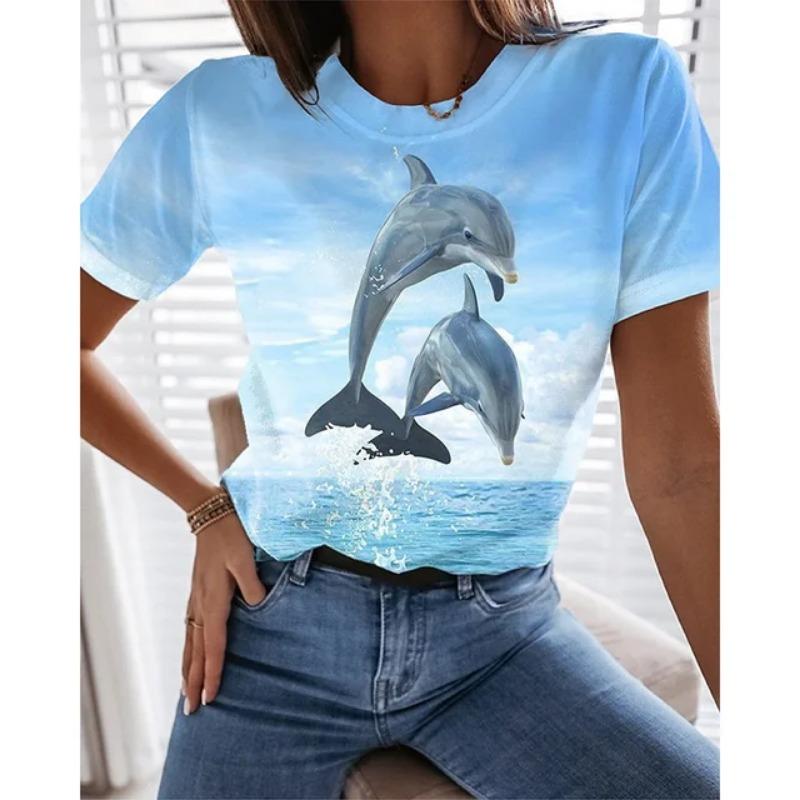 Summer Sea Animal 3D Print T-Shirts Gull Dolphin Women Fashion Streetwear Oversized O-Neck T Shirt Girl Female 3d Tops Tees Clothes