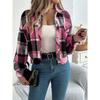 QICED Autumn and Winter Casual Checkered Fake Pocket Long-sleeved Woolen Jacket for Women's Wear