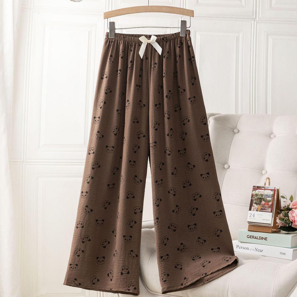 Ice Silk Linen High Waist Cartoon Print Pajama Pants for Women, Casual, Summer Style, Plus Size, Suitable for Indoor and Outdoor Wear