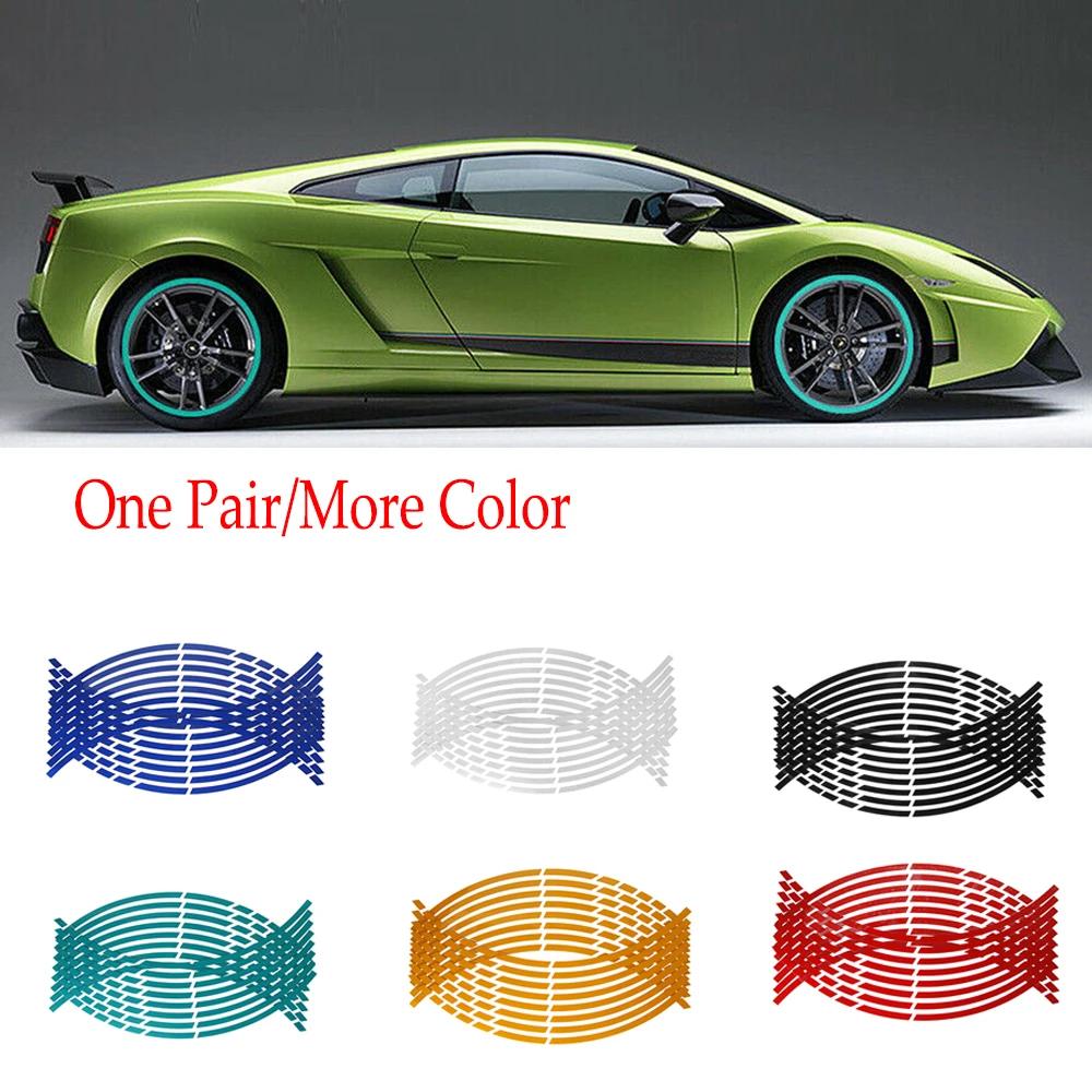 16Pcs Motorcycle Car Tire Decals Trim Strips 17"18" Universal Reflective Bike Wheel Sticker Waterproof Motorcycle Wheel Rim Tape