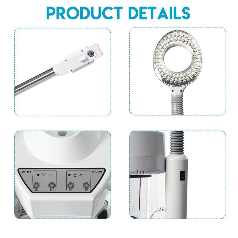 750W Multifunction Spa Professional Humidif Manicure 2in1 Nails Accessoires Facial Steamer LED 3X Magnifying Floor Lamp Machine