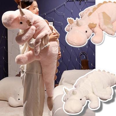 1vnt 70-150cm Milžiniškas baltas drakonas pliušinis žaislas su vienaragio ragu skraidančiais sparnais Drakonai Dinosai Apkabinimas Pagalvė Dinos miega Dovana
