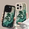 Chinese Style Cloud Mist Green Pine Phone Case For iPhone 16 Pro Max 15 14 13 12 11 XS MAX X XR 7 8 Plus MINI 16E Colorful Cover