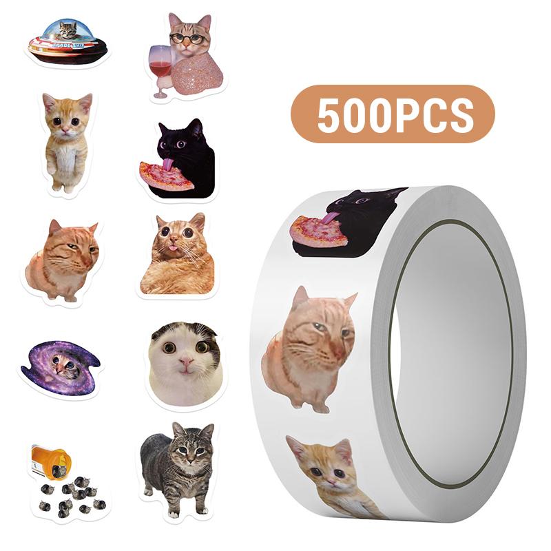 500PCS 1 Roll Cat Stickers Decal Cute Office Supplies Incentives Animals Sticker Pet Kitten Party Vinyl Sticker Decoration
