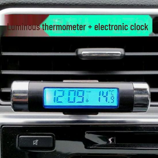 LED Backlit Car Air Vent Clip Clock & Thermometer with Time and Temperature Display