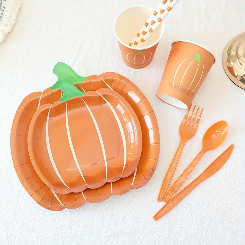 25-Pack Halloween Thanksgiving Party Tableware Halloween Disposable Pumpkin Paper Plate Cups