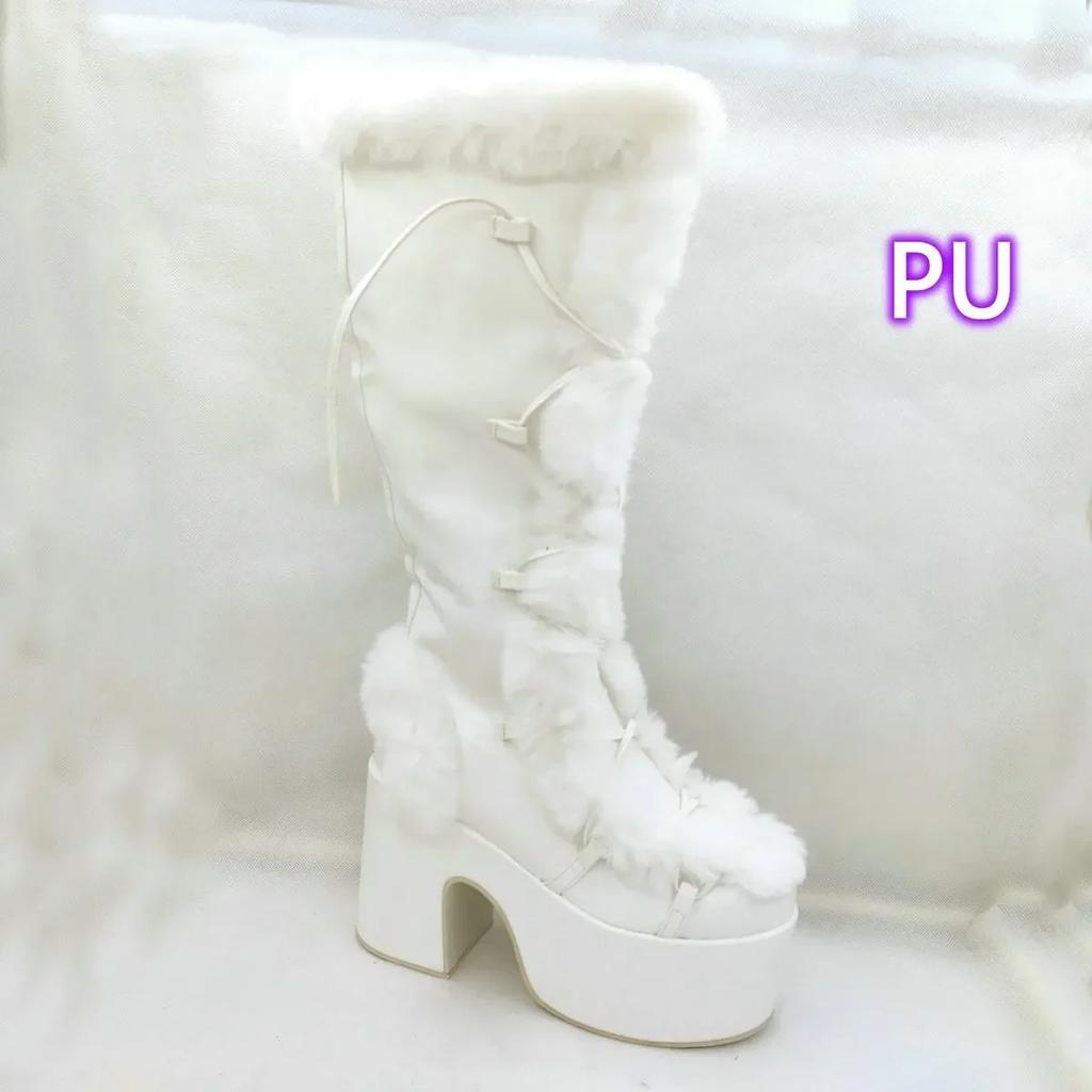 Nuevas botas de nieve de invierno para mujer, plataforma con cuña y tacón alto, zapatos de piel sintética para mujer, botas de media pantorrilla cálidas y antideslizantes de felpa, zapatos góticos