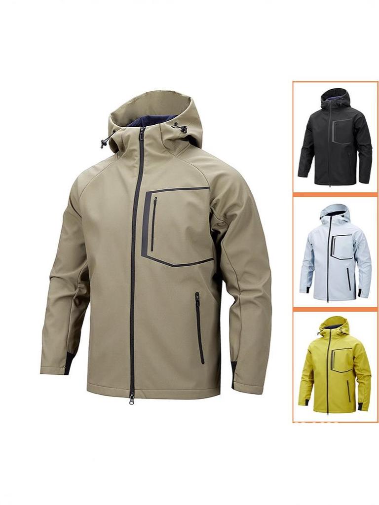 Men's Hooded Quick-Dry Outdoor Softshell Jacket - Three-Proof, Loose Fit, Plus Size, Multi-Pocket, Versatile Sports/Fitness Style