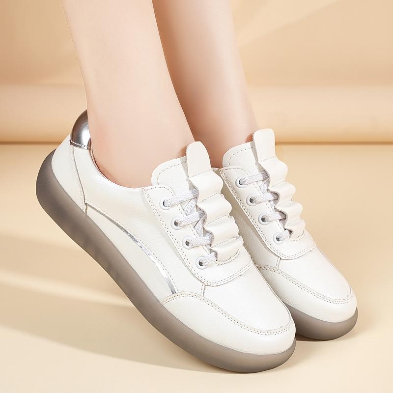 

Women s Sneakers White Leather Boots Platform Casual Shoes for Students EU:40 серебряный