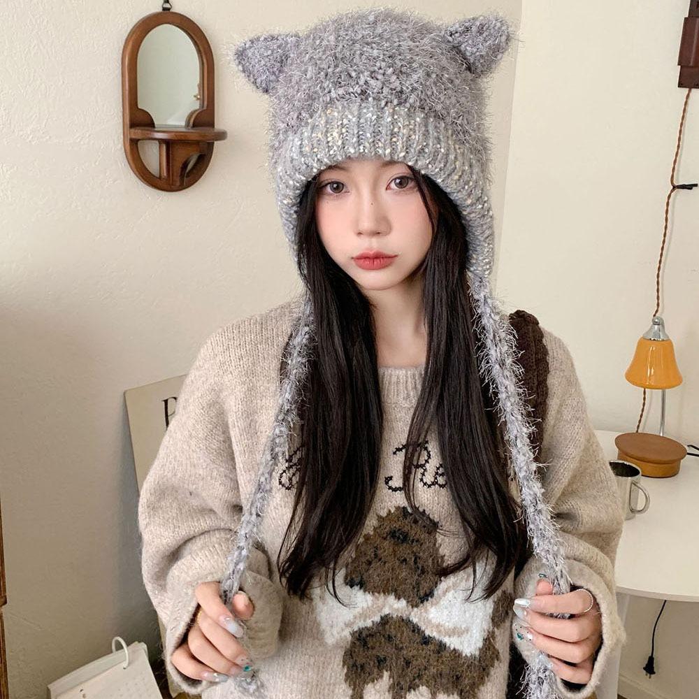 Multicolor Knitting Beanie Windproof Knitted Hat High Quality Long Loose Hat Headdress  Woman