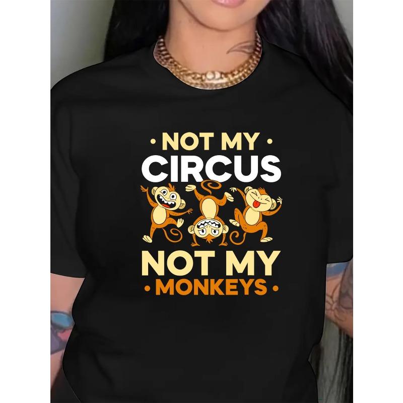 

Casual T-Shirt for Plus Sizes - Featuring Elastane, A Bit of Stretch, Crew Neck, Geometric Monkey Design, Minimalist Style, S чёрный