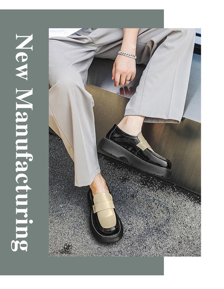 Spring 2024 Round Toe Leather Slip-on Shoes with Thick Sole - British Style, Low Heel, Casual Business Fashion (Model 96599-J)
