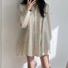 Women Korean Spring Loose Bubble Sleeve Dresses Pleated Elegant Cute Turn-down Collar Shirt Dress Summer