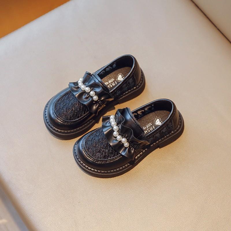 

Обувь для девочек из кожи для вечеринки, свадьбы, детские туфли принцессы с жемчугом, сетчатые, плиссированные, модные детские мокасины без застежек, простые 26 чёрный